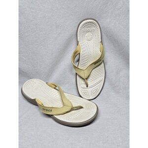 Crocs Capri Flip Flops White With Yellow Straps Size 9
